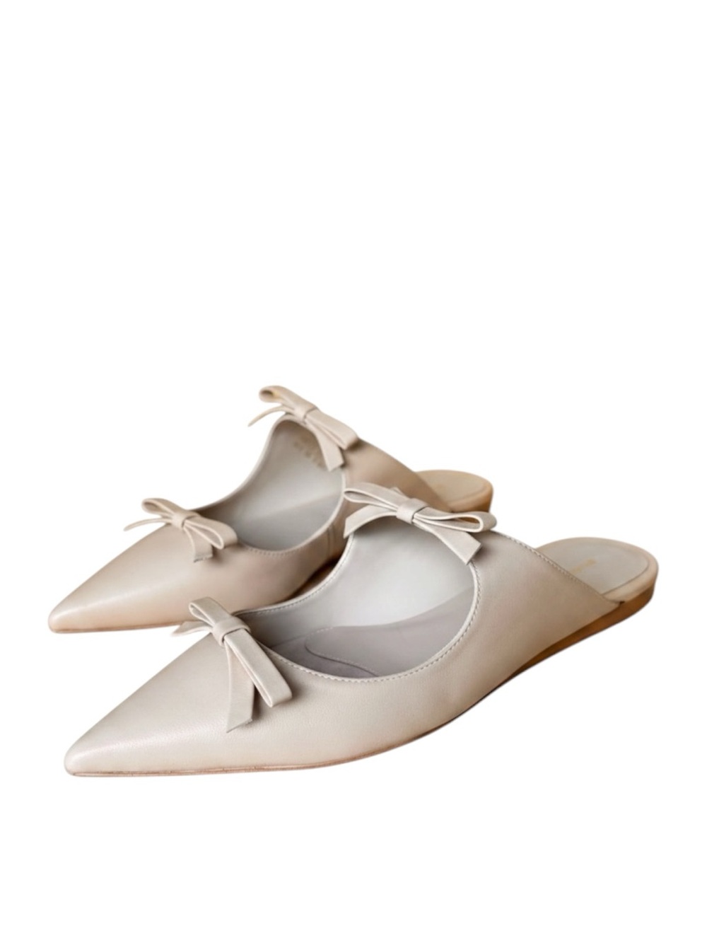 Stuart Weitzman Reese Flat Slides Double-Bow Pointed-Toe Mules Flat Women's 8.5B